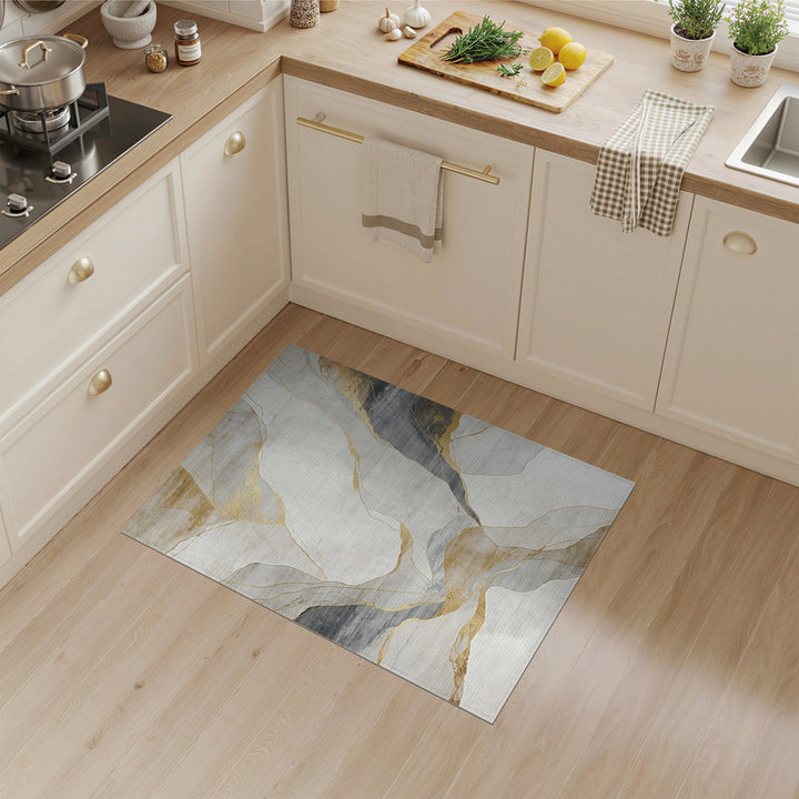 Gold and Silver Abstract Gold Marble Area Rug