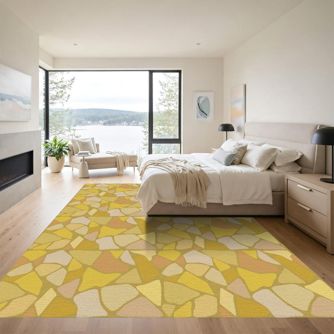 Golden Ochre Irregular Stone Patchwork Rug
