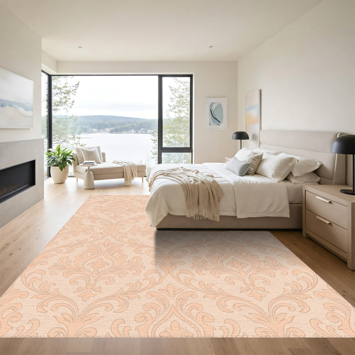 Pale Peach Damask Scroll Rug
