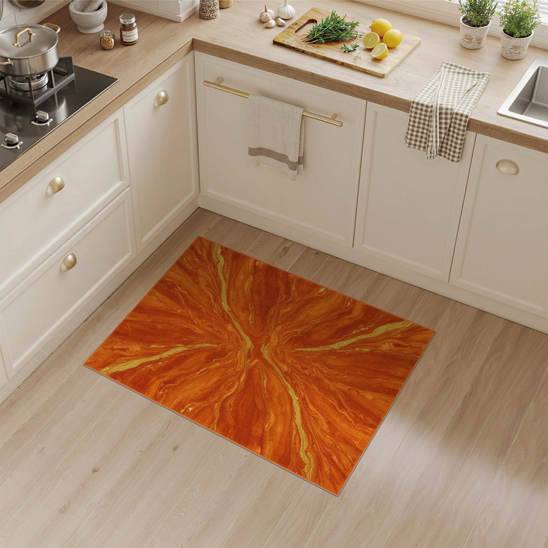 Orange Gold Marble Swirl Area Rug