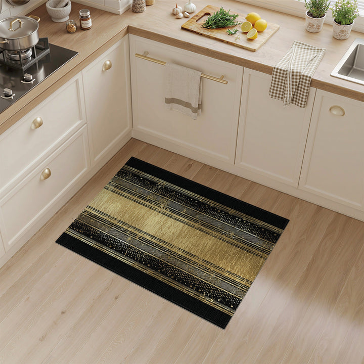 Gold and Silver Black Gold Geometric Striped Area Rug