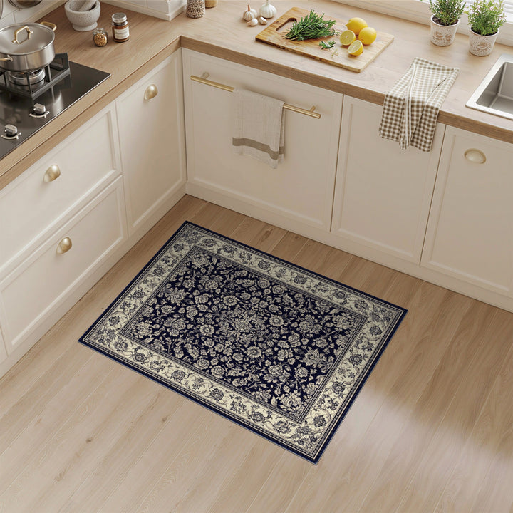Black and White Floral Medallion Area Rug