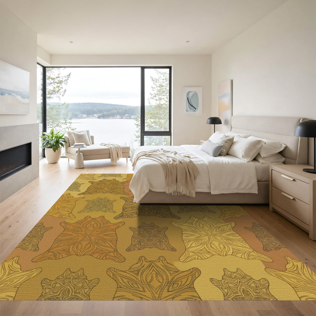 Golden Cowhide Mandala Rug