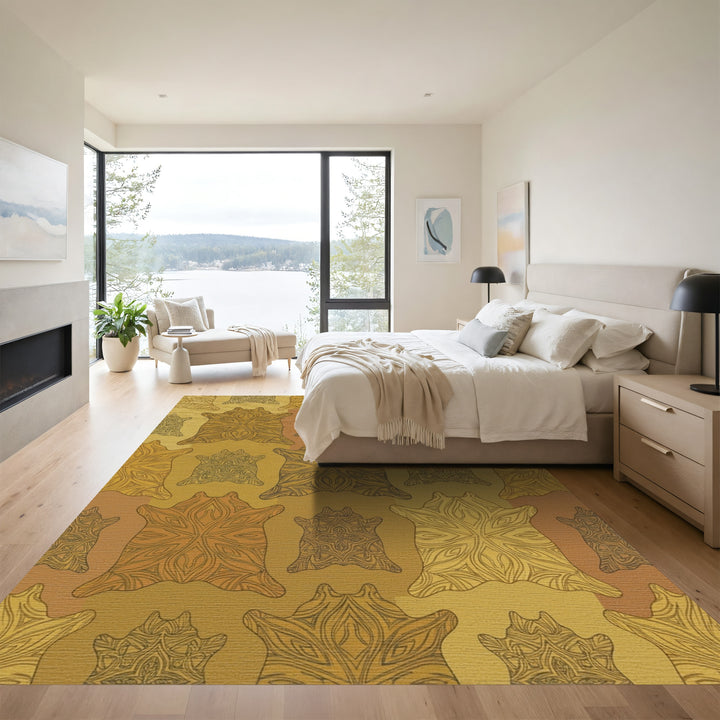 Golden Cowhide Mandala Rug