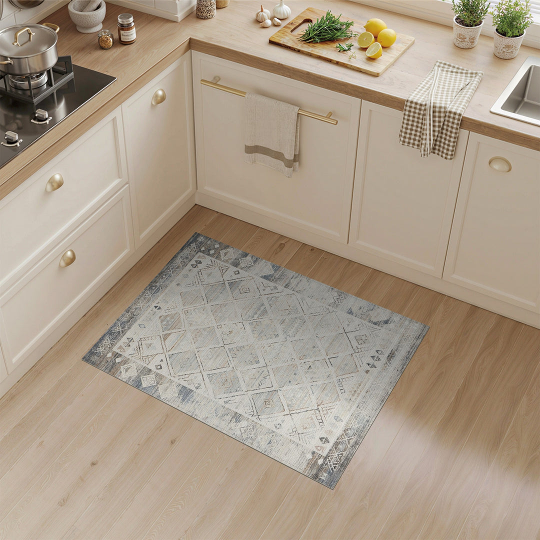 Blue Distressed Tribal Diamond Area Rug