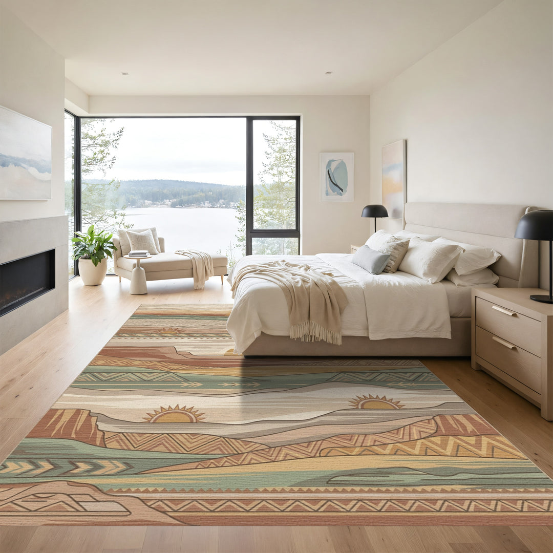 Desert Sunrise Tribal Landscape Rug