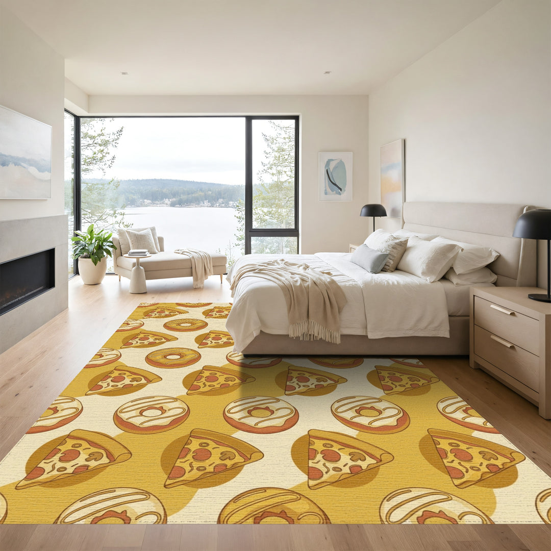 Whimsical Pizza Donut Repeating Pattern Rug