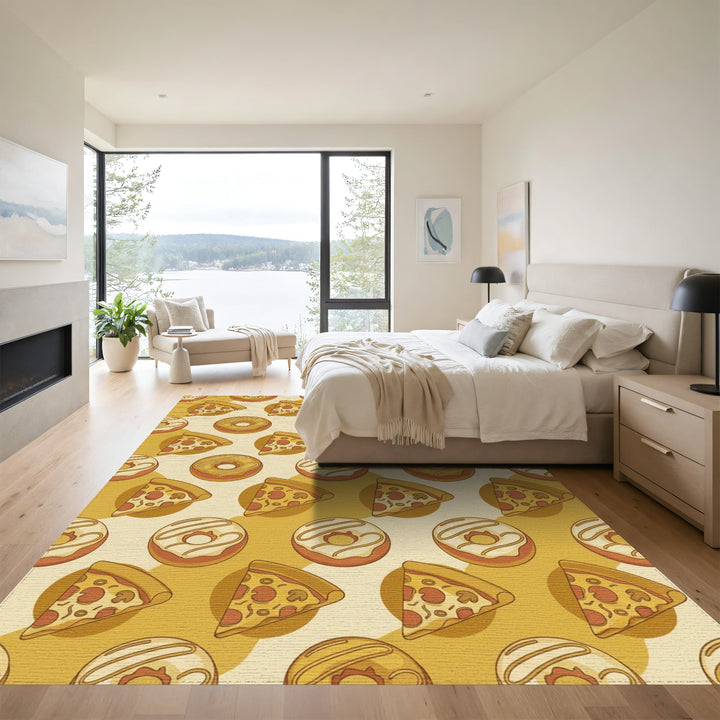 Whimsical Pizza Donut Repeating Pattern Rug
