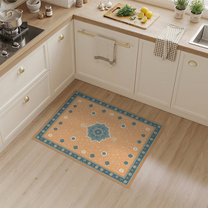 Orange Teal Medallion Traditional Persian Area Rug