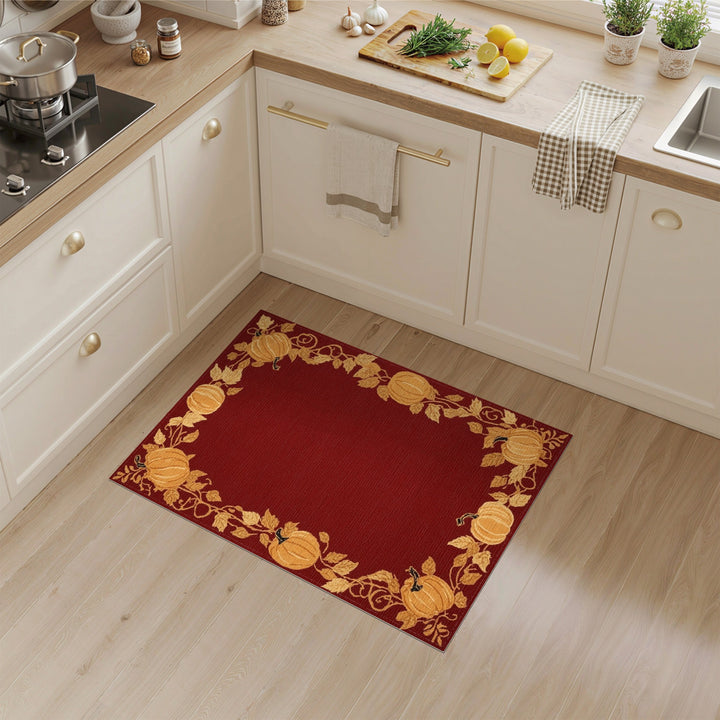 Red Pumpkin Border Area Rug