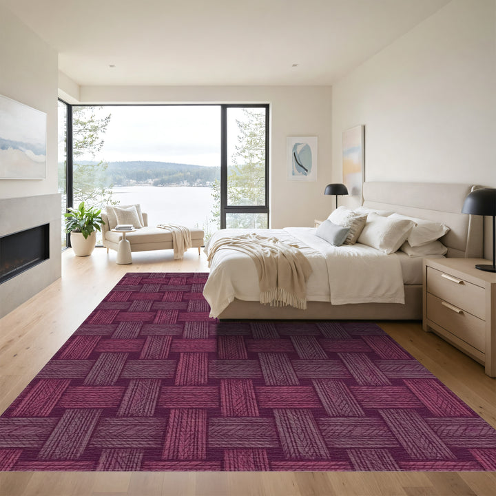 Plum Woven Lattice Textured Rug