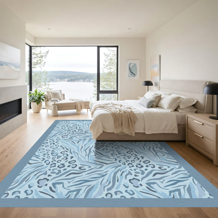 Serene Blue Mixed Animal Print Rug