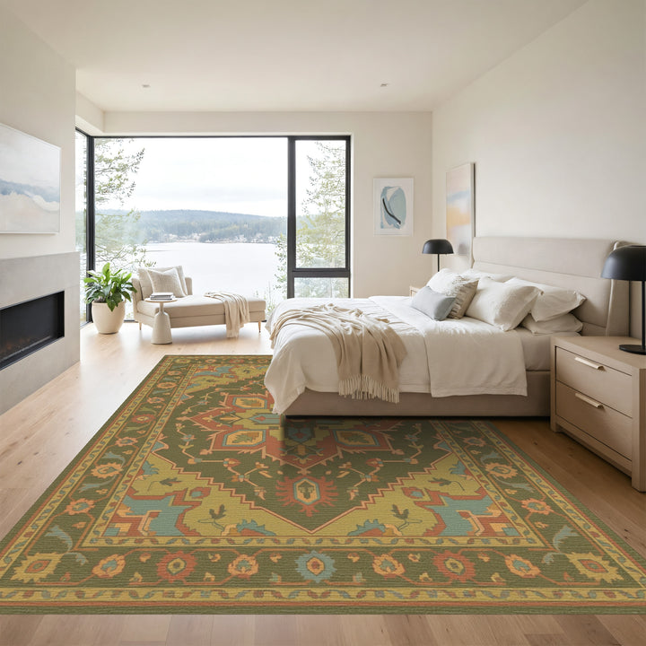 Earthy Rustic Floral Medallion Rug
