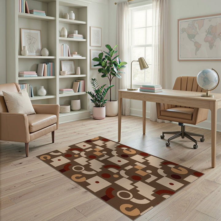 Modern Geometric Brown Tan Area Rug
