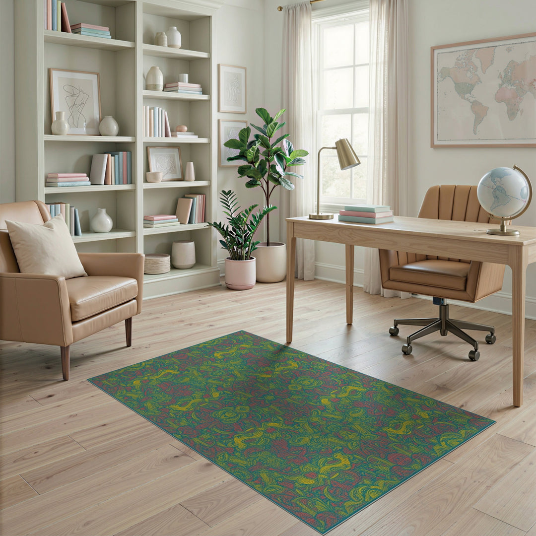 Teal Floral Vintage Area Rug