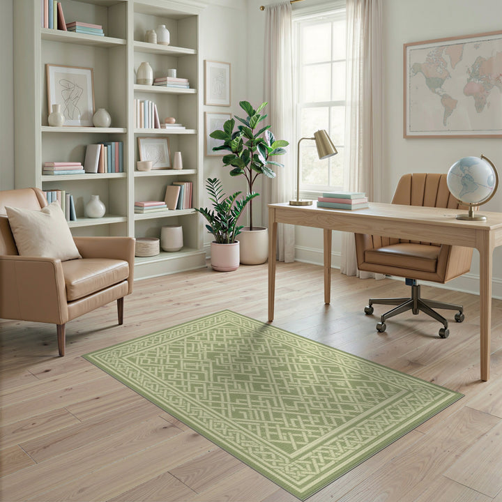 Sage Green Geometric Maze Area Rug