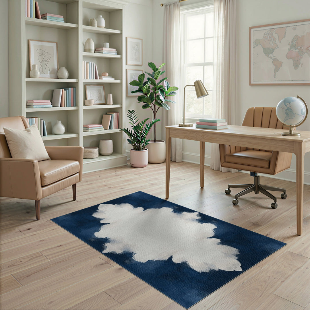 Navy Blue Abstract Medallion Rug