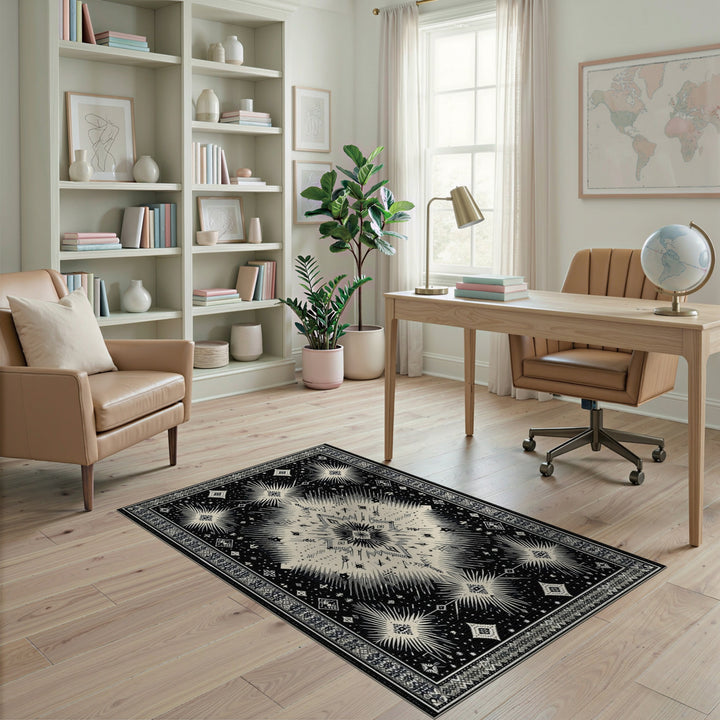 Black and White Geometric Modern Black White Geometric Starburst Area Rug