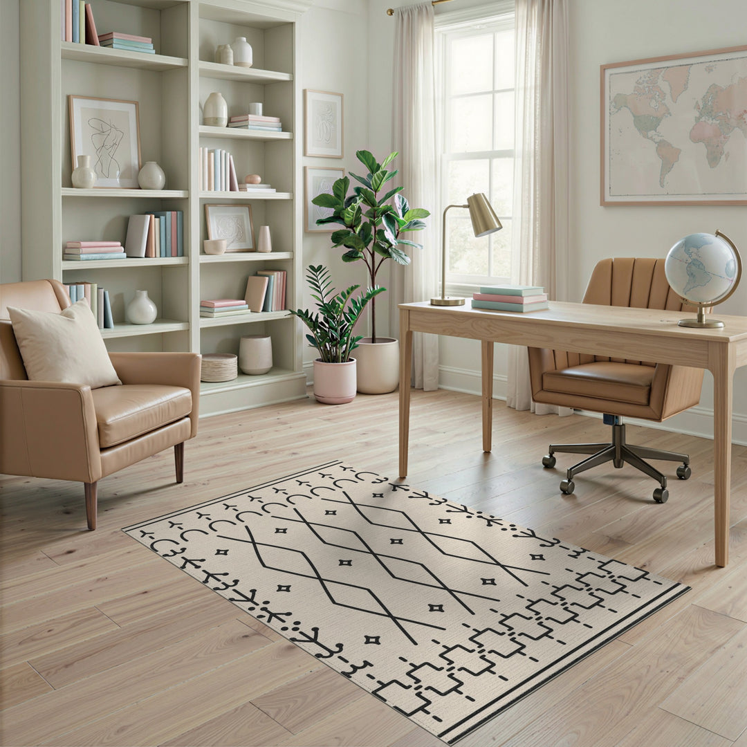 Black White Heritage Tribal Area Rug