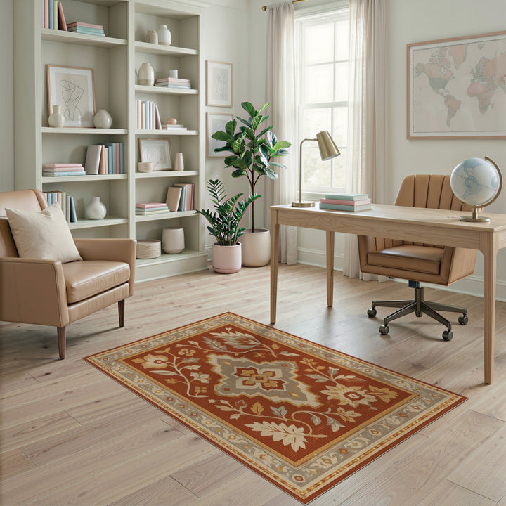 Red Floral Vintage Medallion Rug