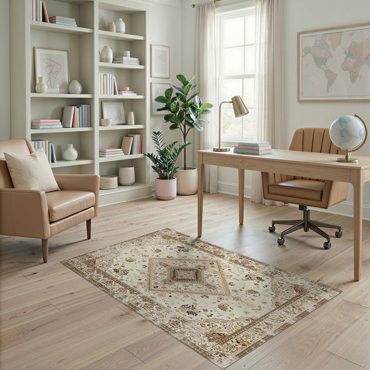 Beige Persian Medallion Area Rug