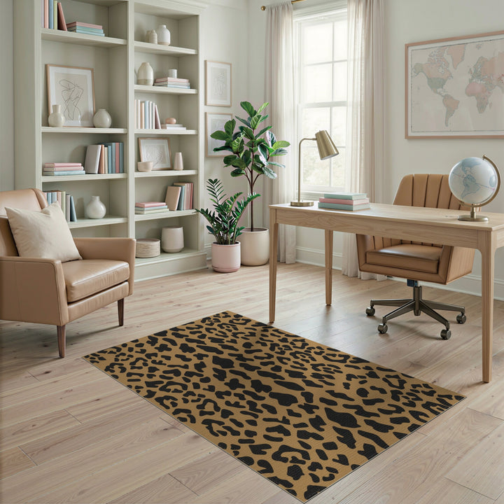 Brown and Tan Brown Leopard Print Washable Area Rug