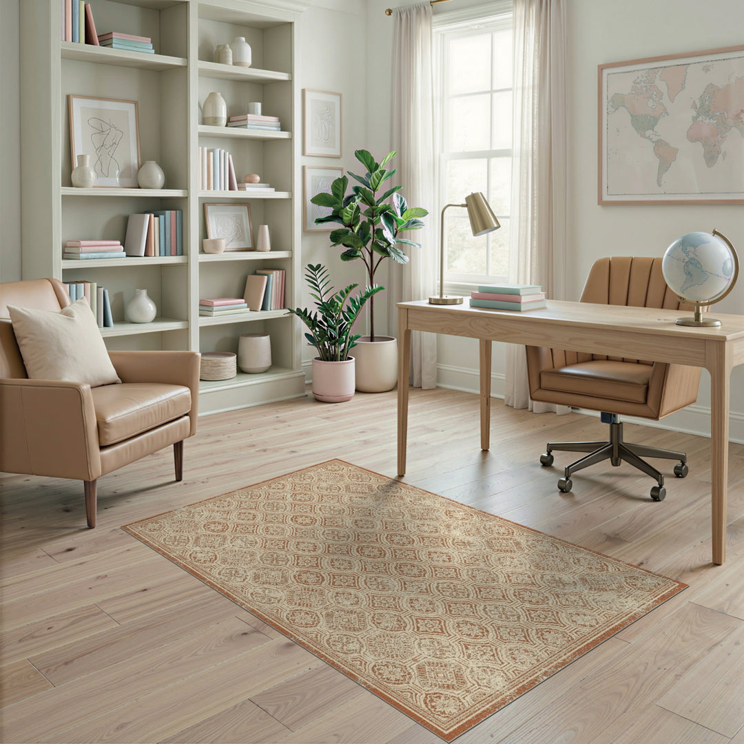 Distressed Vintage Brown Floral Medallion Area Rug