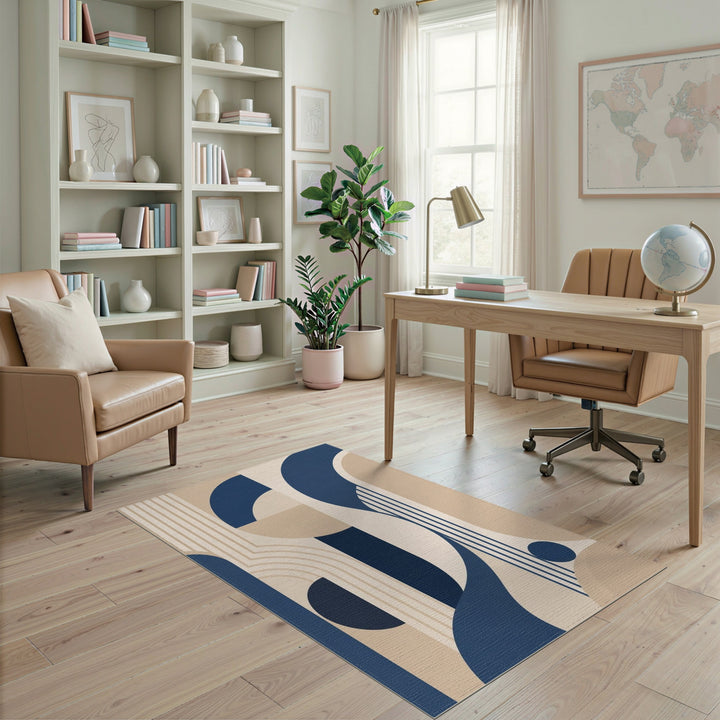 Navy Blue Geometric Area Rug