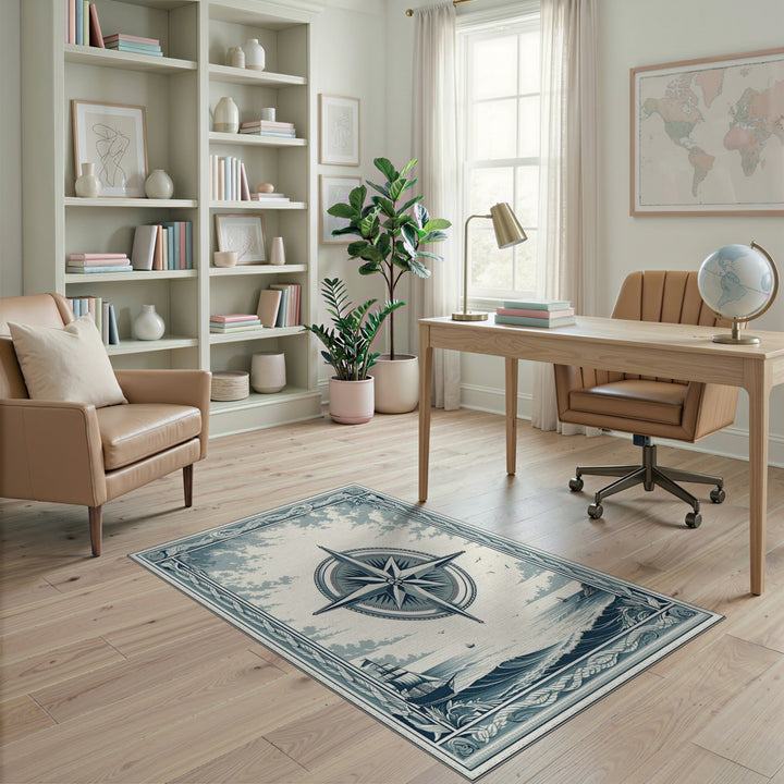 Nautical Compass Rose Coastal Area Rug