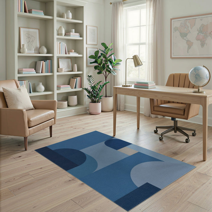 Blue and Teal Blue Geometric Area Rug