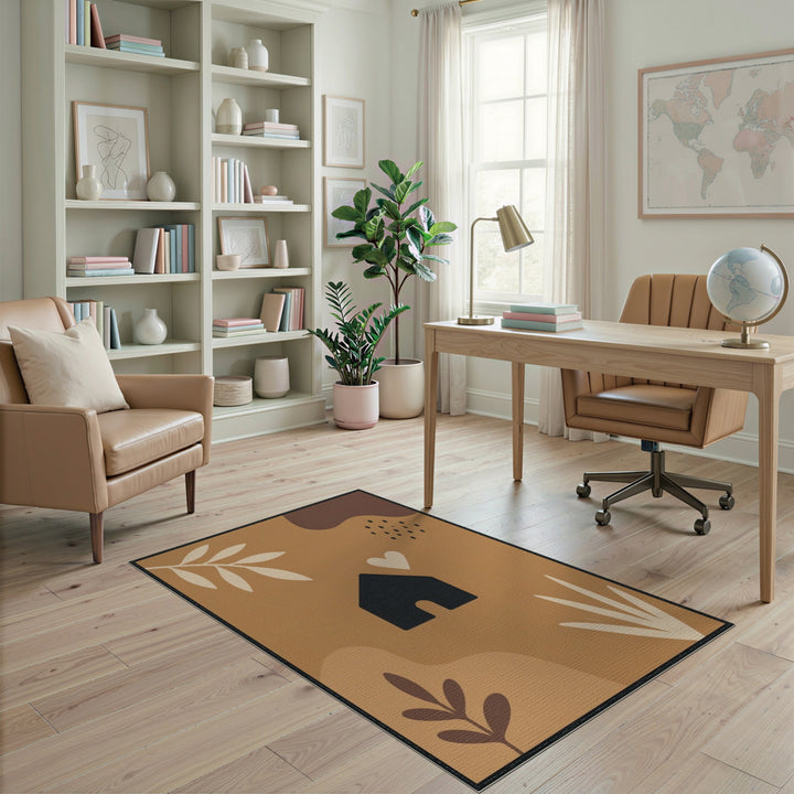 Abstract House Heart Brown Area Rug