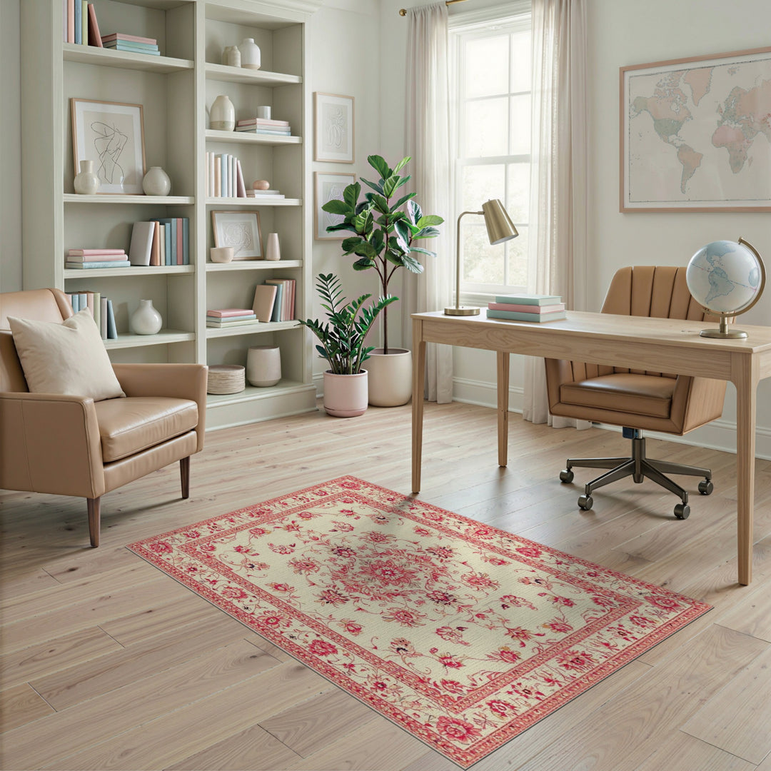 Red Floral Vintage Area Rug