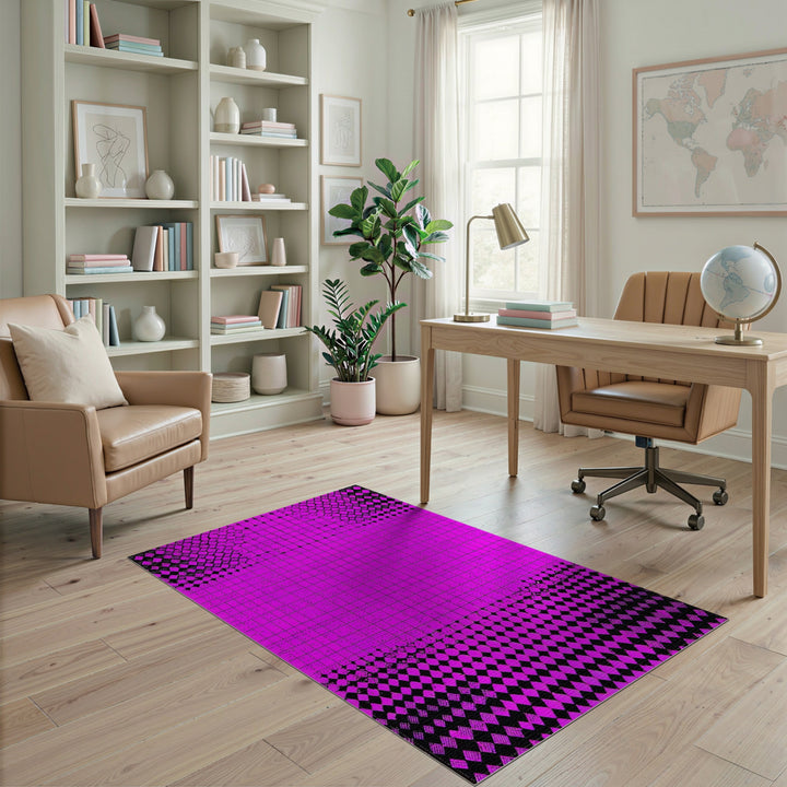 Bold Pink Geometric Washable Area Rug