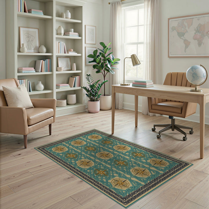 Teal Compass Knot Heritage Area Rug
