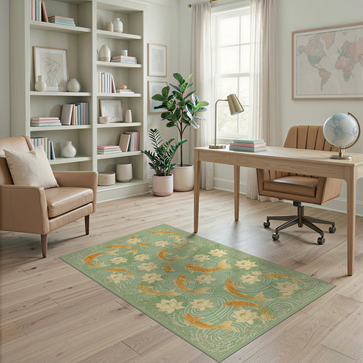 Green Koi Lotus Green Area Rug