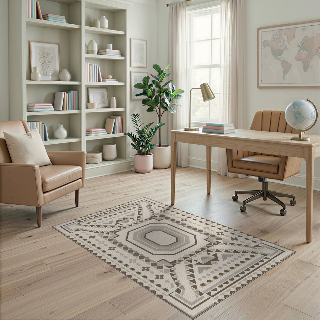 Brown Geometric Octagon Area Rug