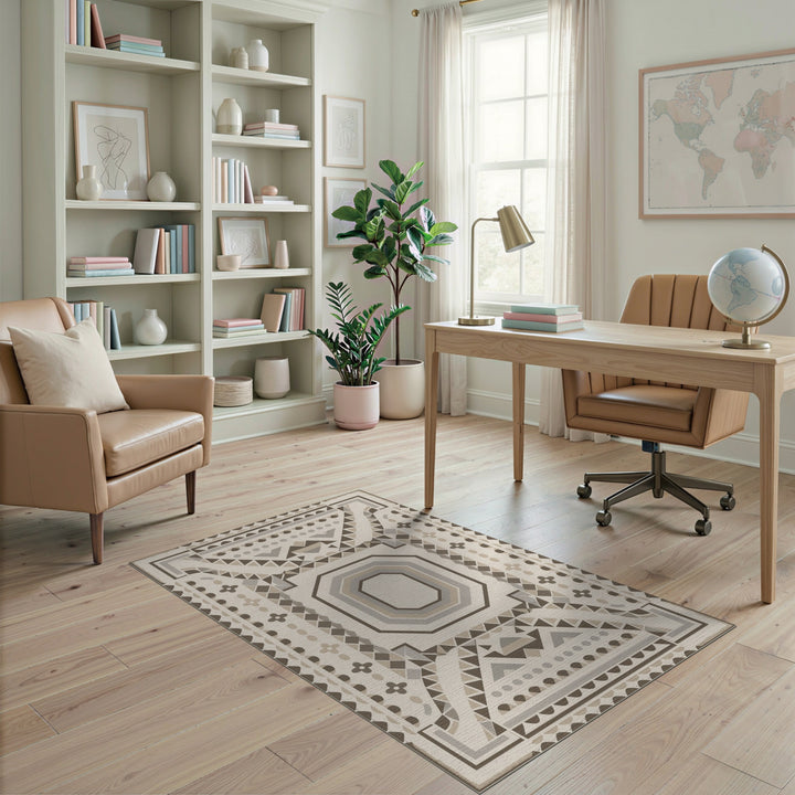 Brown Geometric Octagon Area Rug