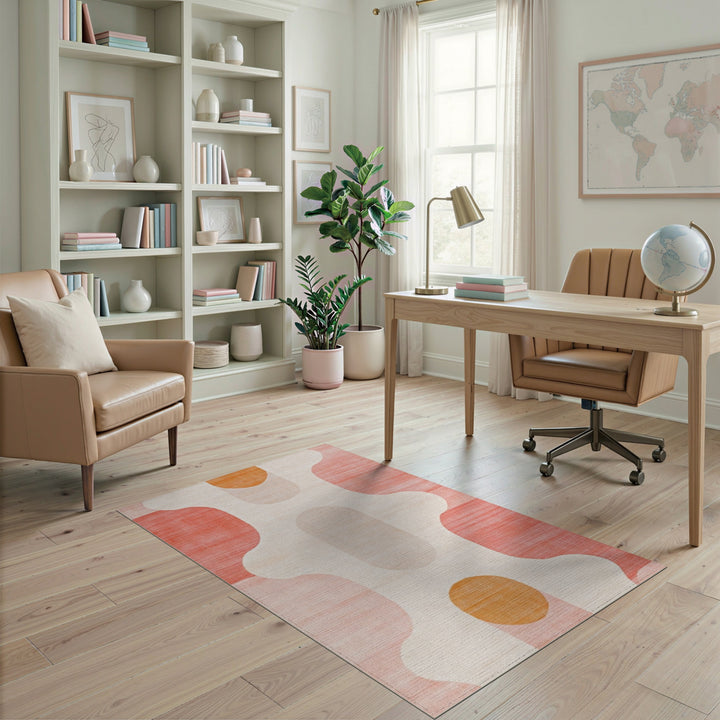 Pink Geometric Wave Geometric Modern Area Rug
