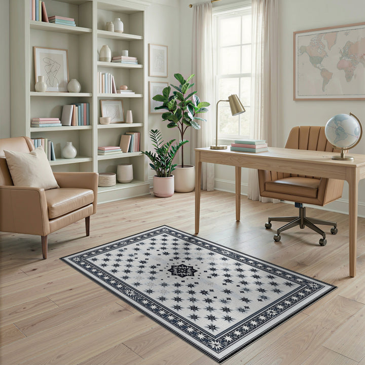 Black White Star Geometric Area Rug