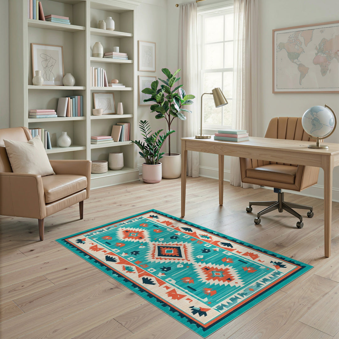 Southwestern Teal Geometric Blue and Teal Area Rug