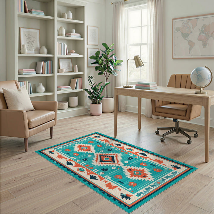 Southwestern Teal Geometric Blue and Teal Area Rug