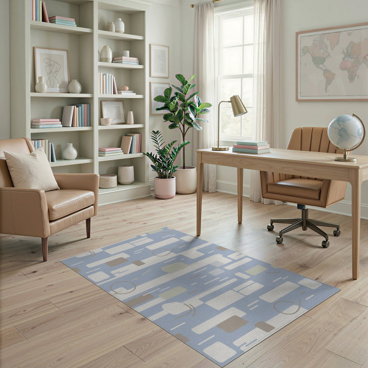 Abstract Area Blue Abstract Washable Area Rug