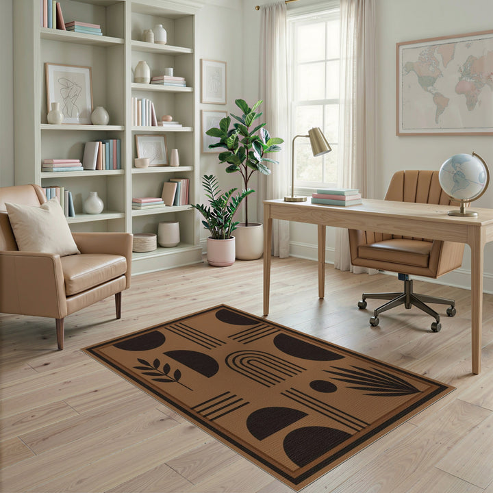 Brown Geometric Area Rug with Modern Arches