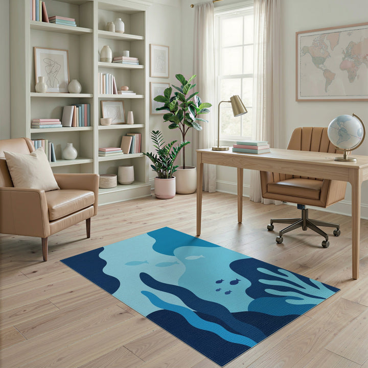 Blue and Teal Blue Teal Coastal Fish Area Rug