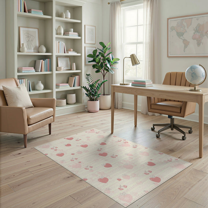 Pink Cherry Heart Washable Area Rug