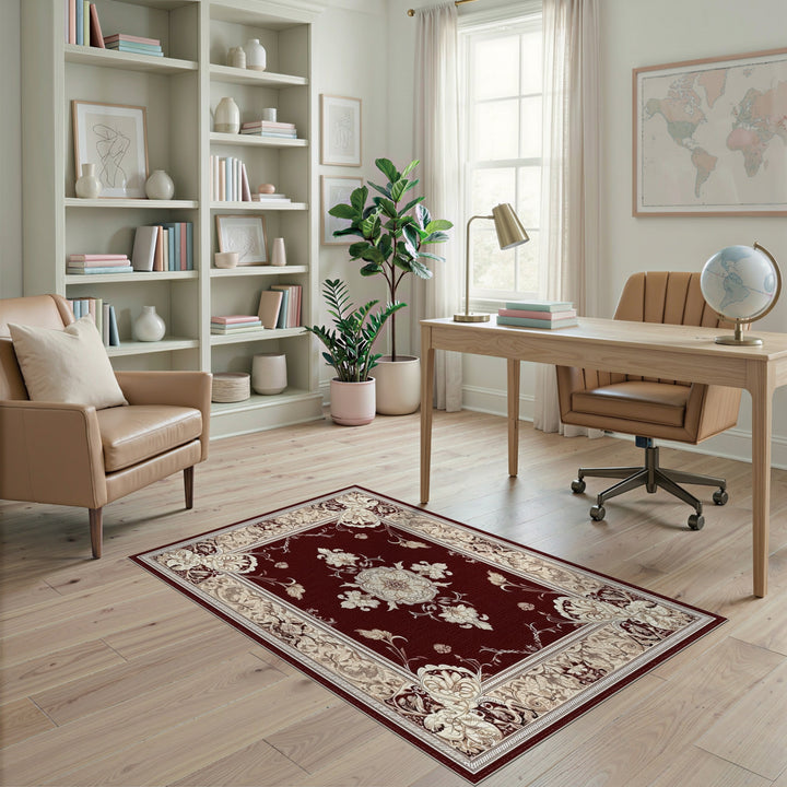Red Persian Floral Medallion Area Rug