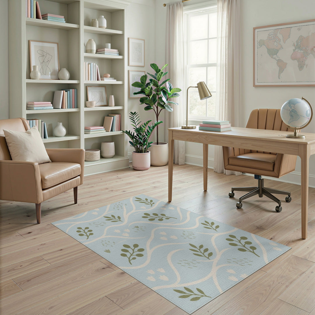 Coastal Blue Wave Leaf Area Rug