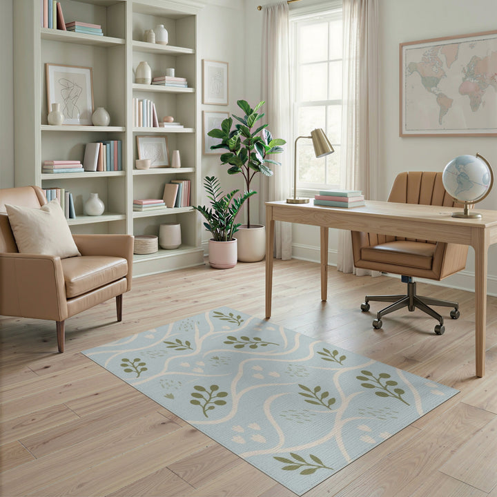 Coastal Blue Wave Leaf Area Rug