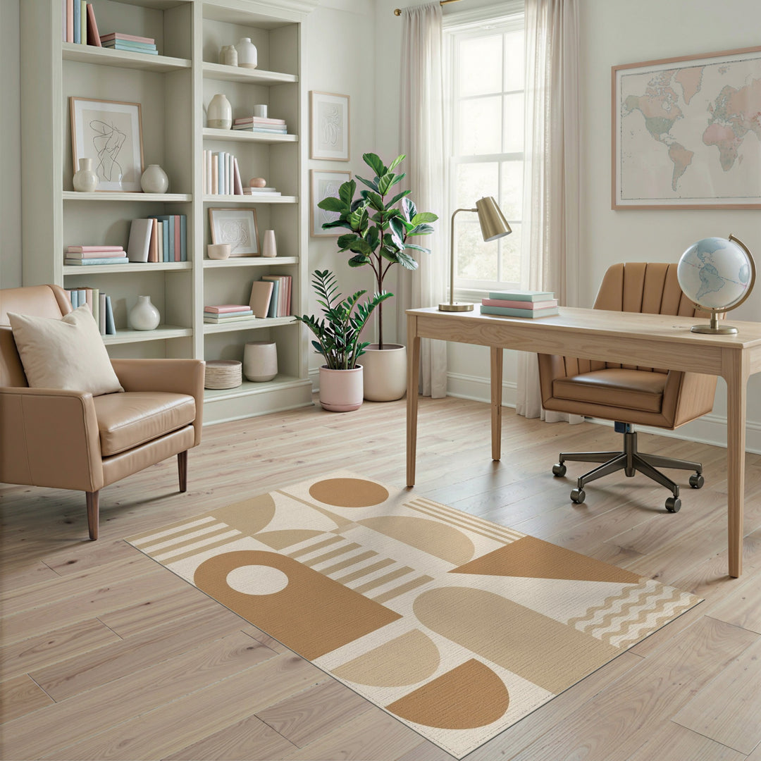 Geometric Modern Brown Tan Geometric Area Rug