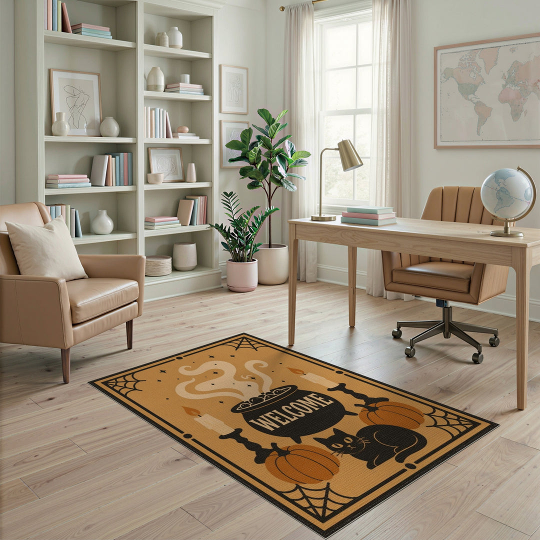 Halloween Welcome Cauldron Orange Area Rug